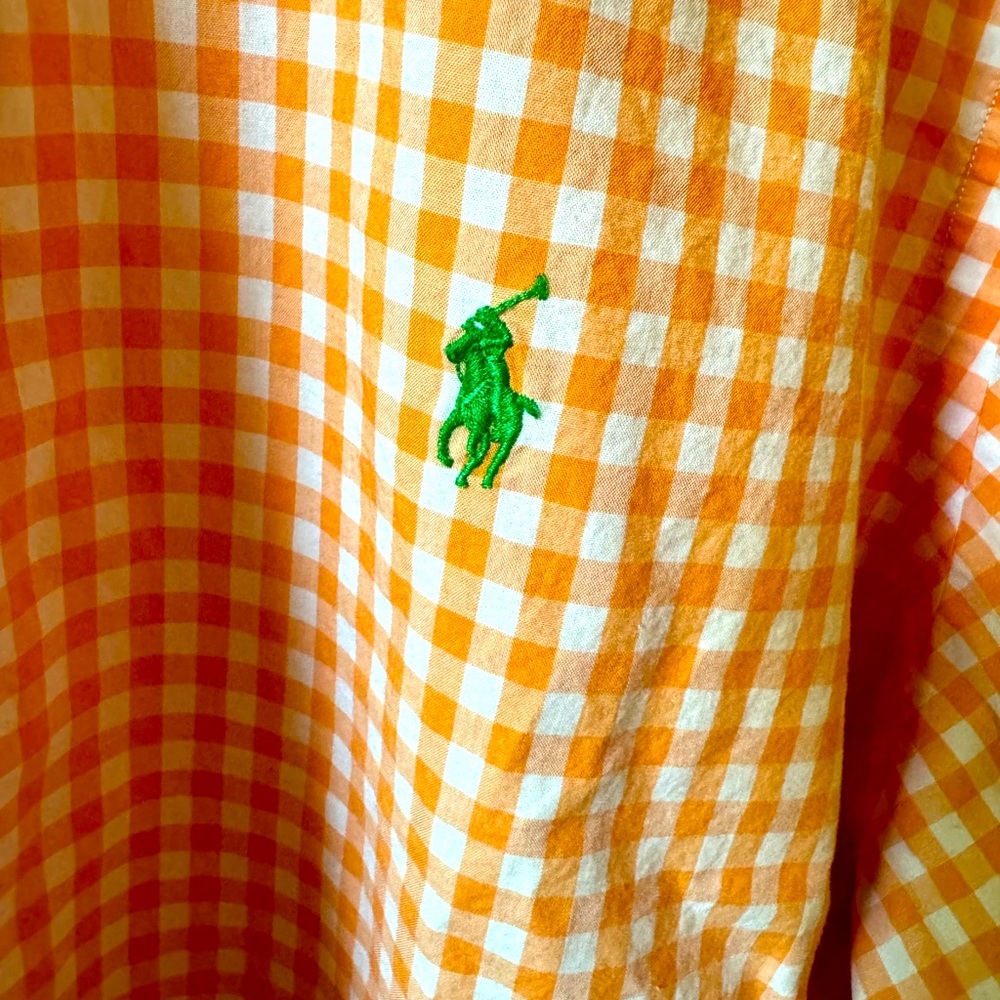 Polo Ralph Lauren Mens XL Shirt Button Down Orange Check - Picture 2 of 4